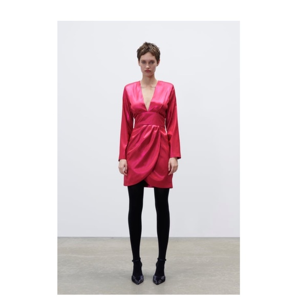 ZARA LONG SLEEVE DRESS FUCHSIA - Picture 1 of 9